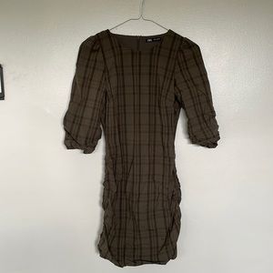 Olive green & black ruched effect Zara dress